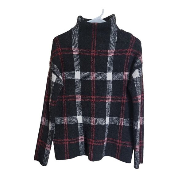 Christian Sirano Sweater Womens Small Plaid Red Black White Winter Turtleneck - Picture 1 of 7